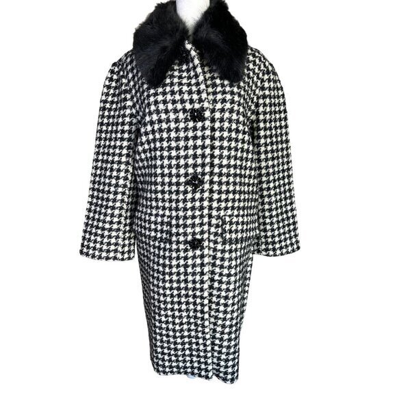 kate spade Jackets & Blazers - Kate Spade Coat Size 8 Dashing Beauty Faux‎ Fur Houndstooth Black  Creme NWT